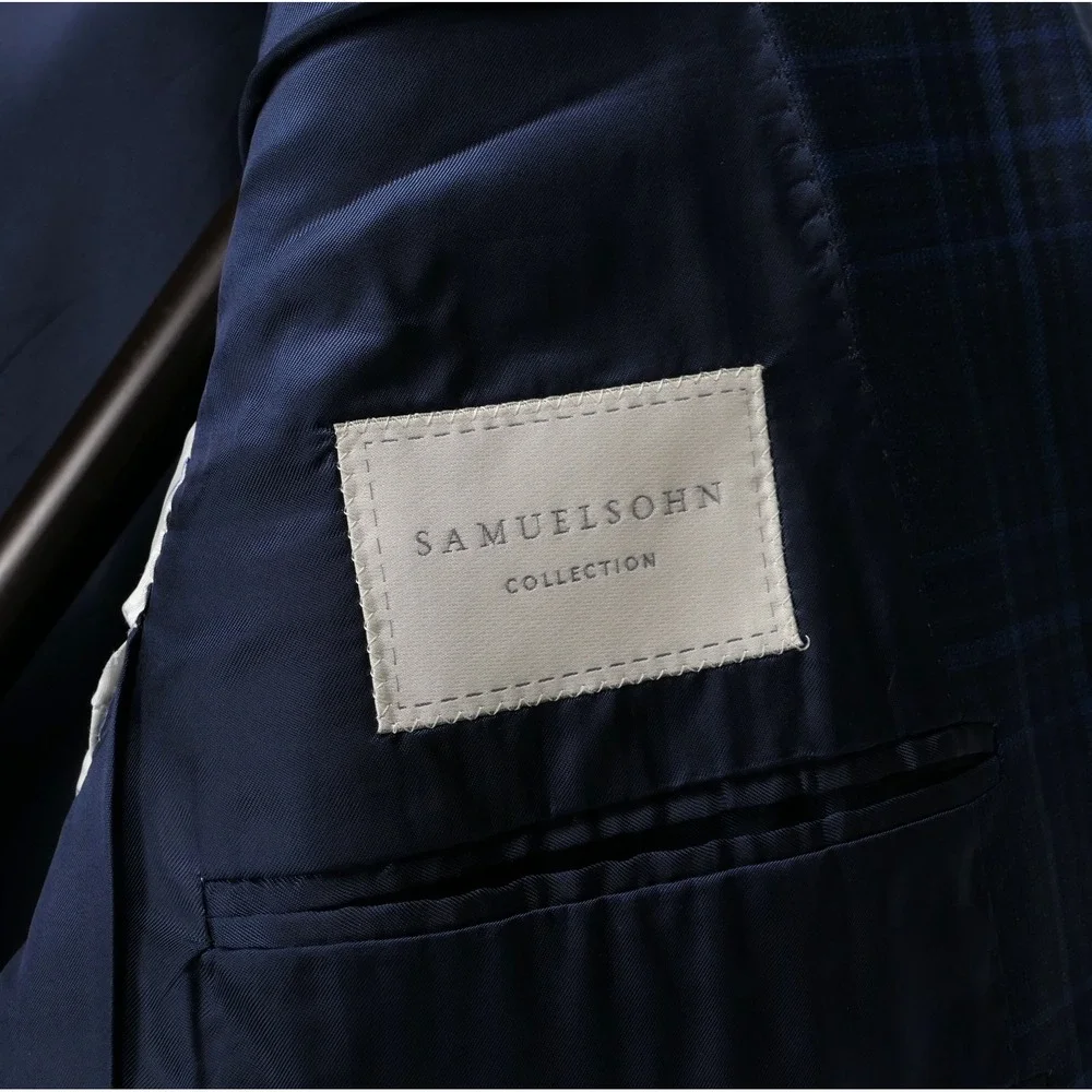 Samuelsohn x Zegna Mens 42R Blue Plaid Wool Silk Luxury Blazer